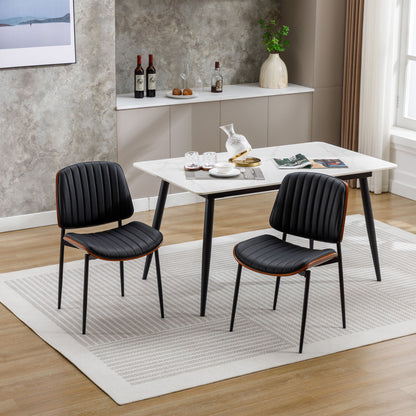 Dining Chairs (Set of 2) Mid-Century Modern Retro Faux Leather Chair With Bentwood Upholstered Seat Metal Legs Adjustable Foot For Kitchen Dining Room Chairs Home Essentials