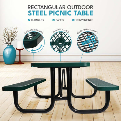 Outdoor Steel Picnic Rectangular Table With Umbrella Pole Home Essentials