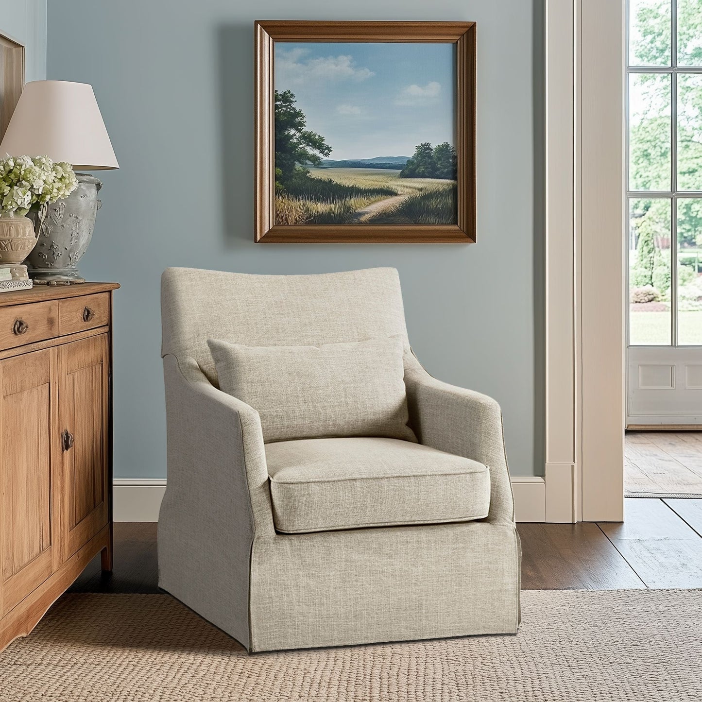 London - Skirted Swivel Chair - Beige Multi Martha Stewart