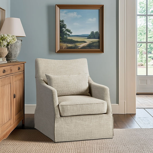 London - Skirted Swivel Chair - Beige Multi Martha Stewart