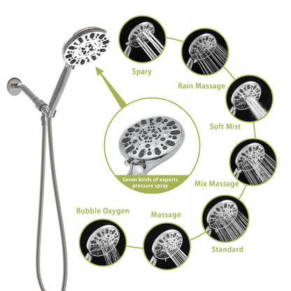 Multi Function Adjustable Hand Shower 7 Function Plastic Hand Shower With 59" Hose - Chrome Daily Nest