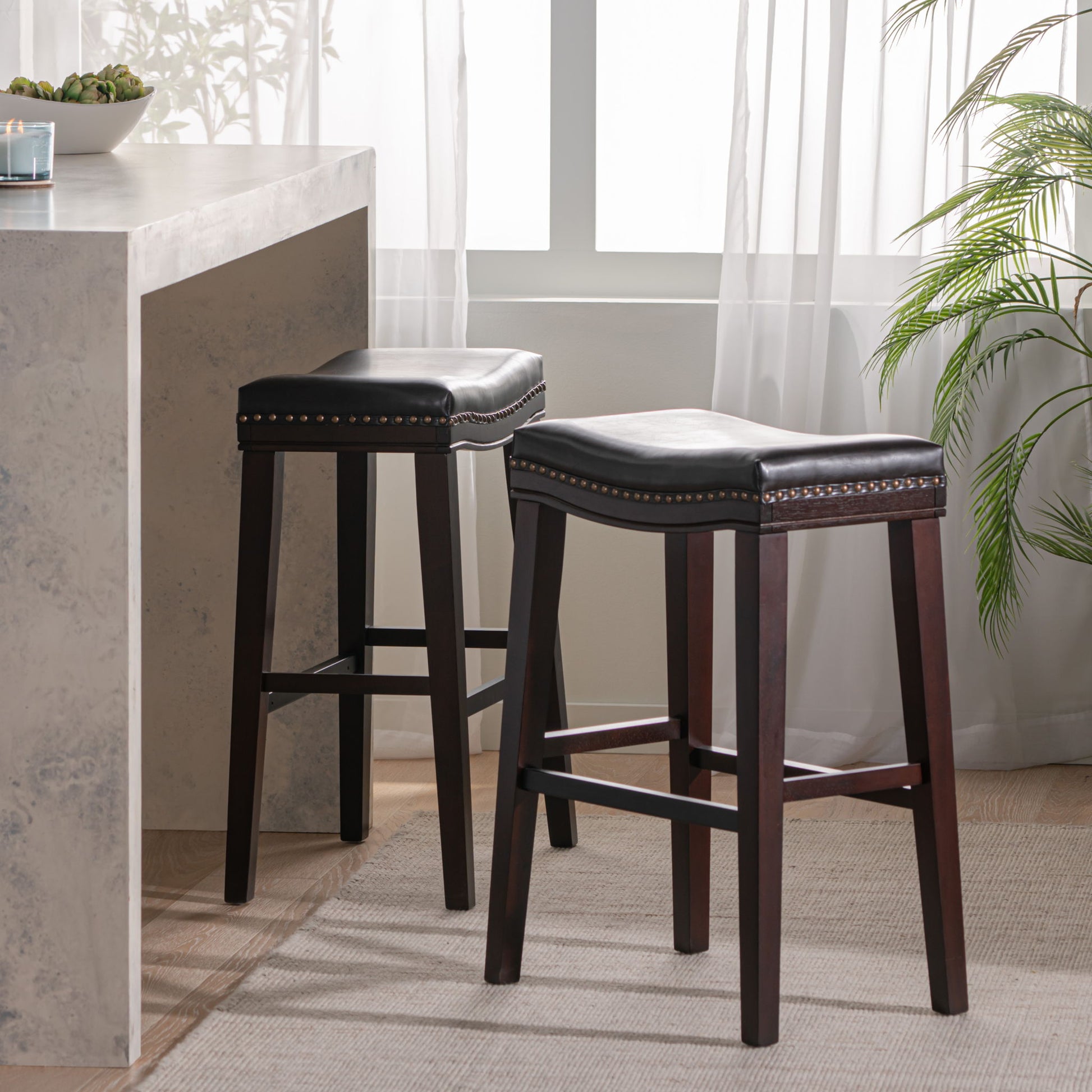 Elegant Saddle Stool With Curved Seat Comfort - Brown Noble House