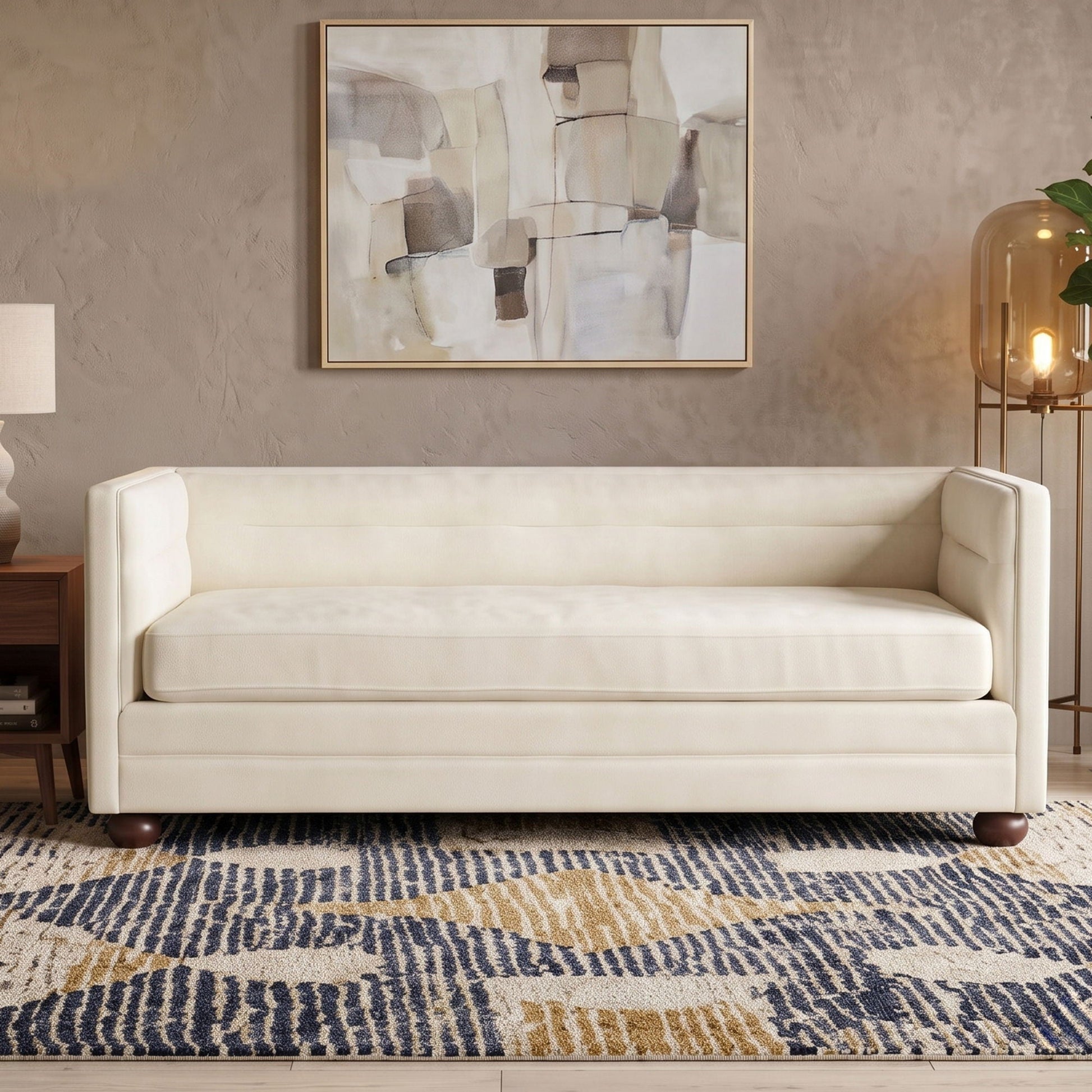 3 Seater Sofa Upholstery With Square Arms, Living Room Couch Noble House