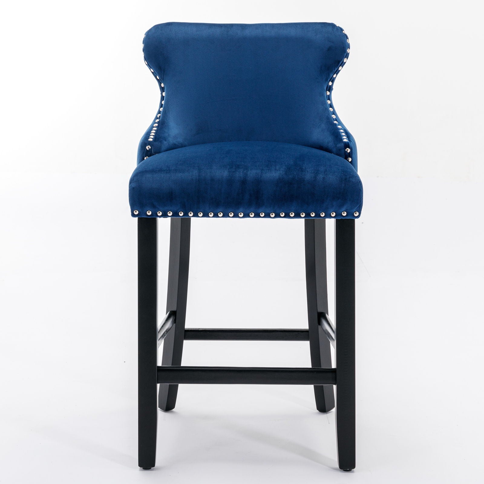 Contemporary Velvet Upholstered Wing-Back Barstools With Button Tufted Decoration And Wooden Legs, And Chrome Nailhead Trim, Leisure Style Bar Chairs, Bar Stools (Set of 4) Home Essentials