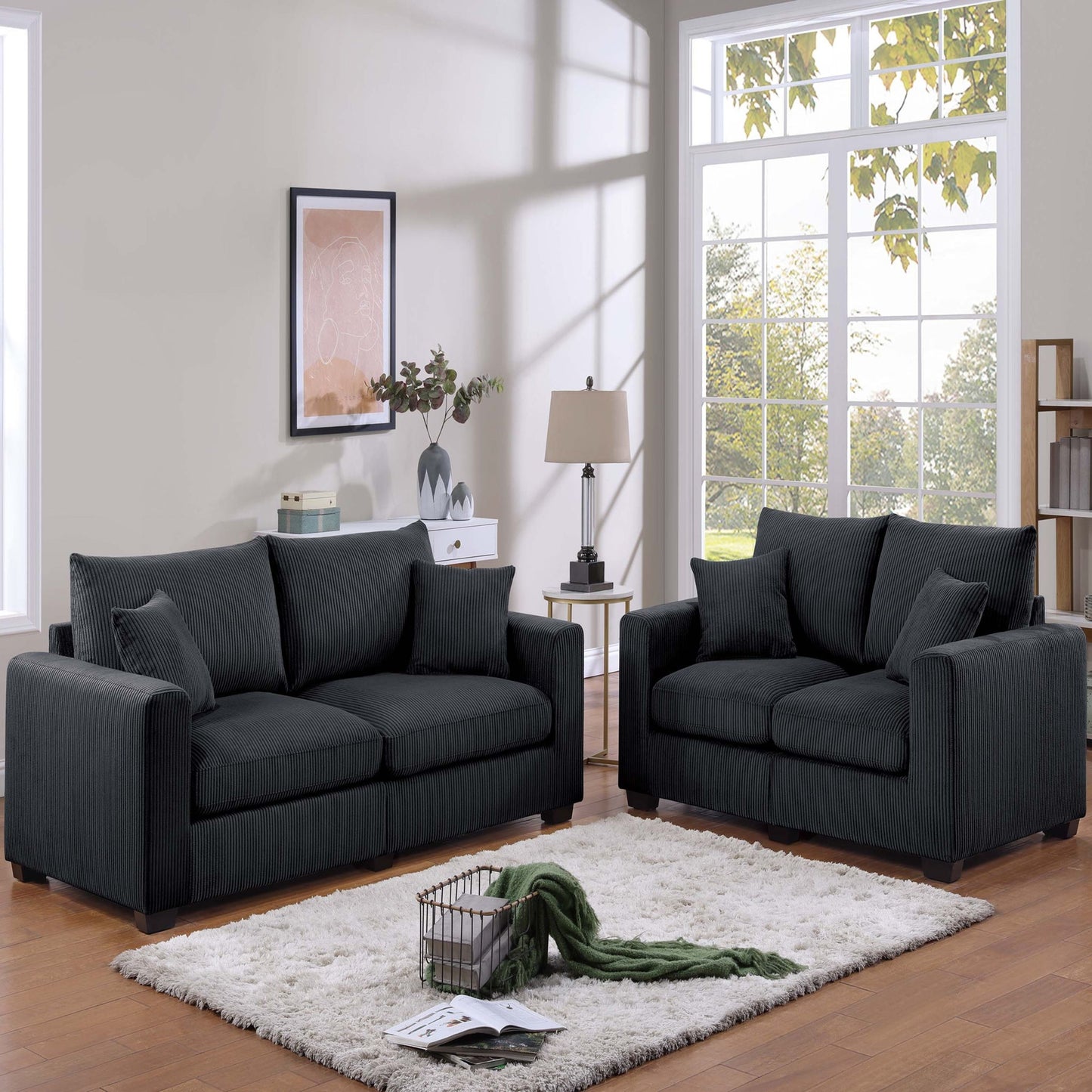 2 Piece Contemporary Style Sofa Set With Matching Pillows Home Essentials
