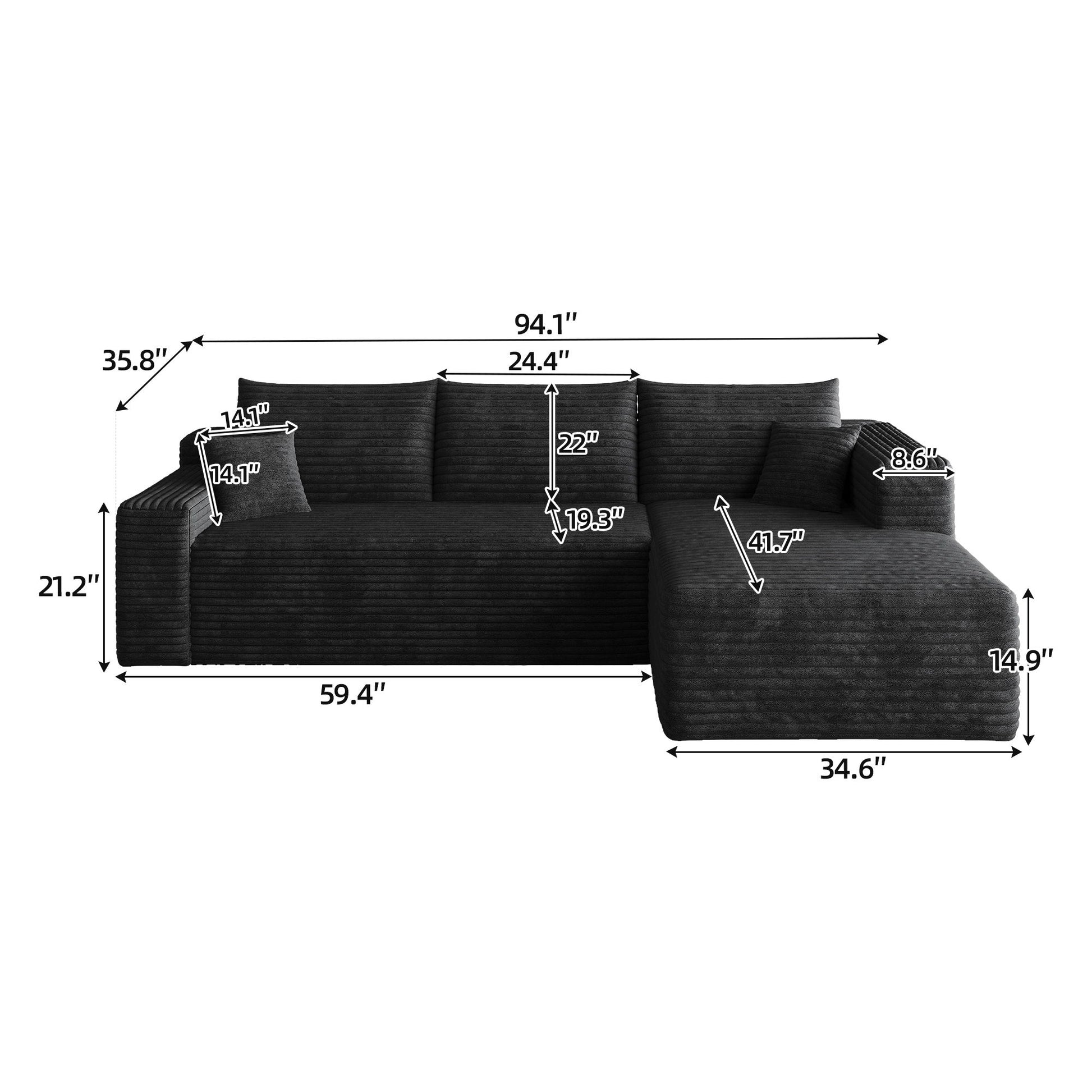 Cloud Sectional Sofa, Comfort U-Shaped Sofa For Living Room - Black Home Essentials