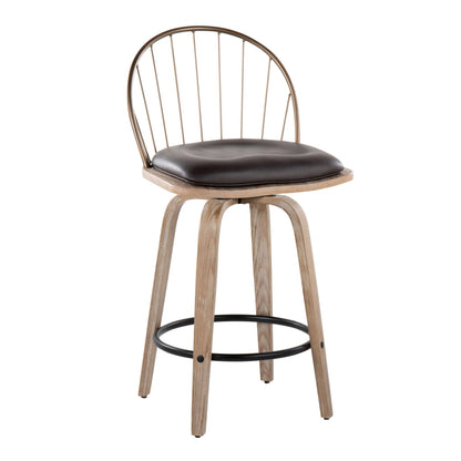 Riley - Farmhouse Fixed Height Counter Stool Round Footrest With Removable Cushion (Set of 2) - White Washed / Antique Copper / Brown Lumi Source