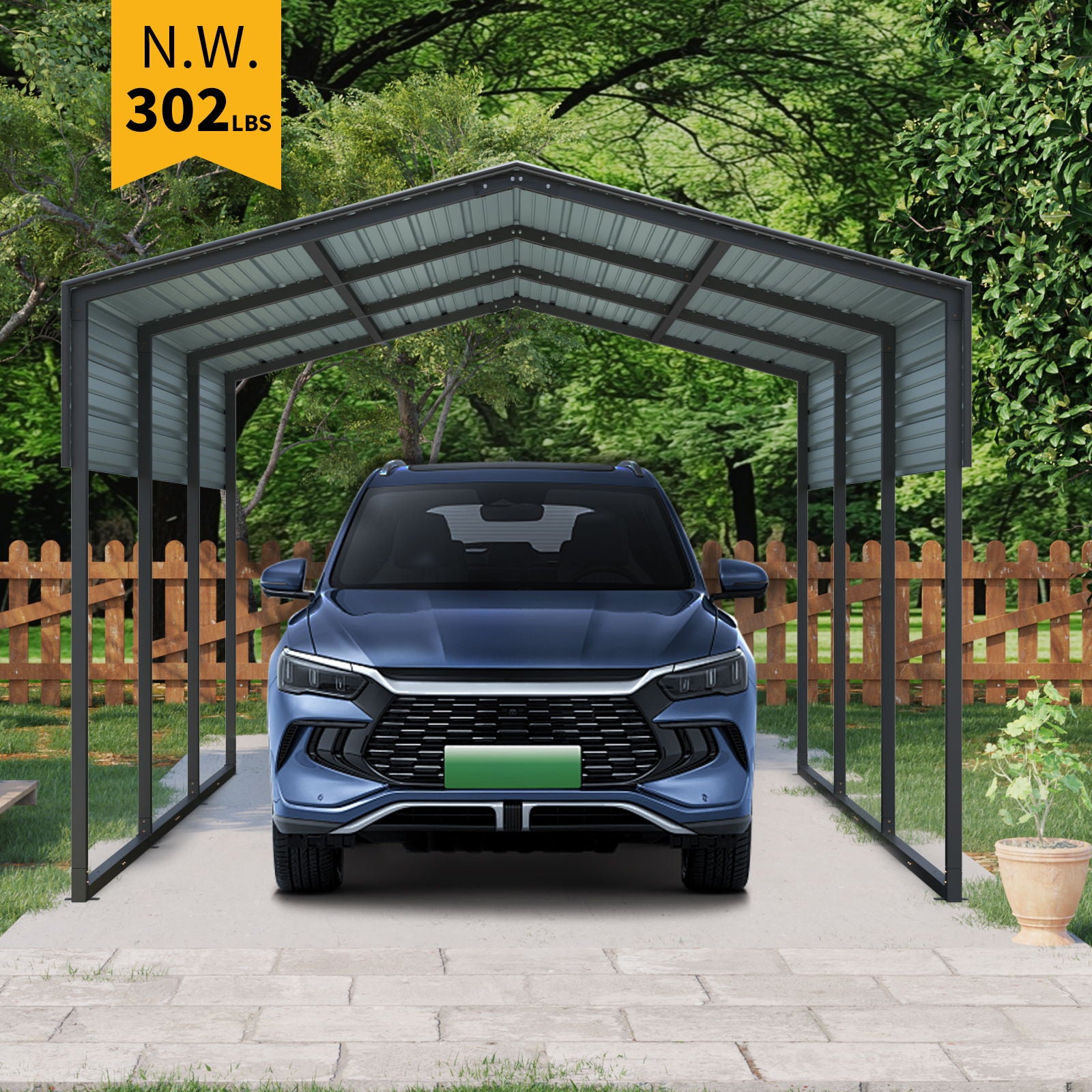 10 X 15 Ft Carport, Outdoor Carport, Heavy Duty Carport Canopy With Galvanized Steel Roof And Frame, Metal Carport Large Garage For Driveway Car, Truck - Charcoal Home Essentials