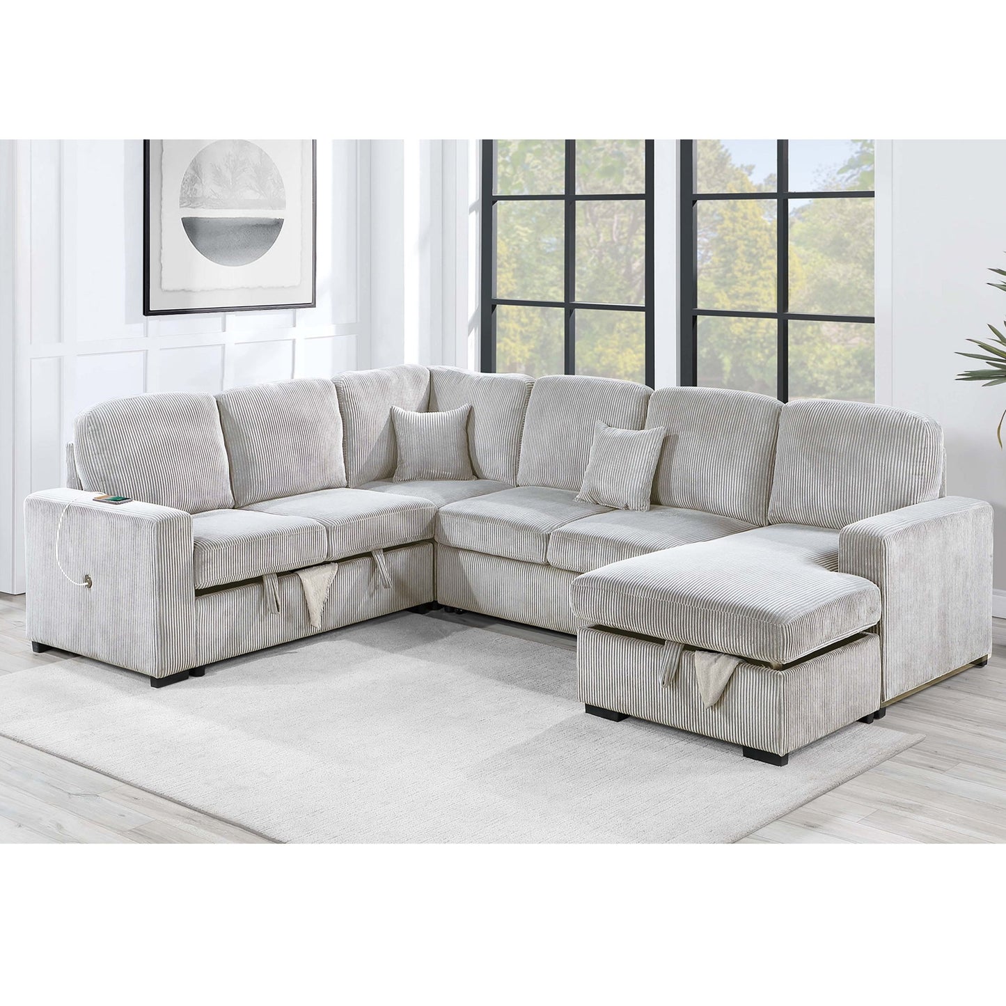 Modern Design Convertible Sectional Storage Bed With USB Port Home Essentials
