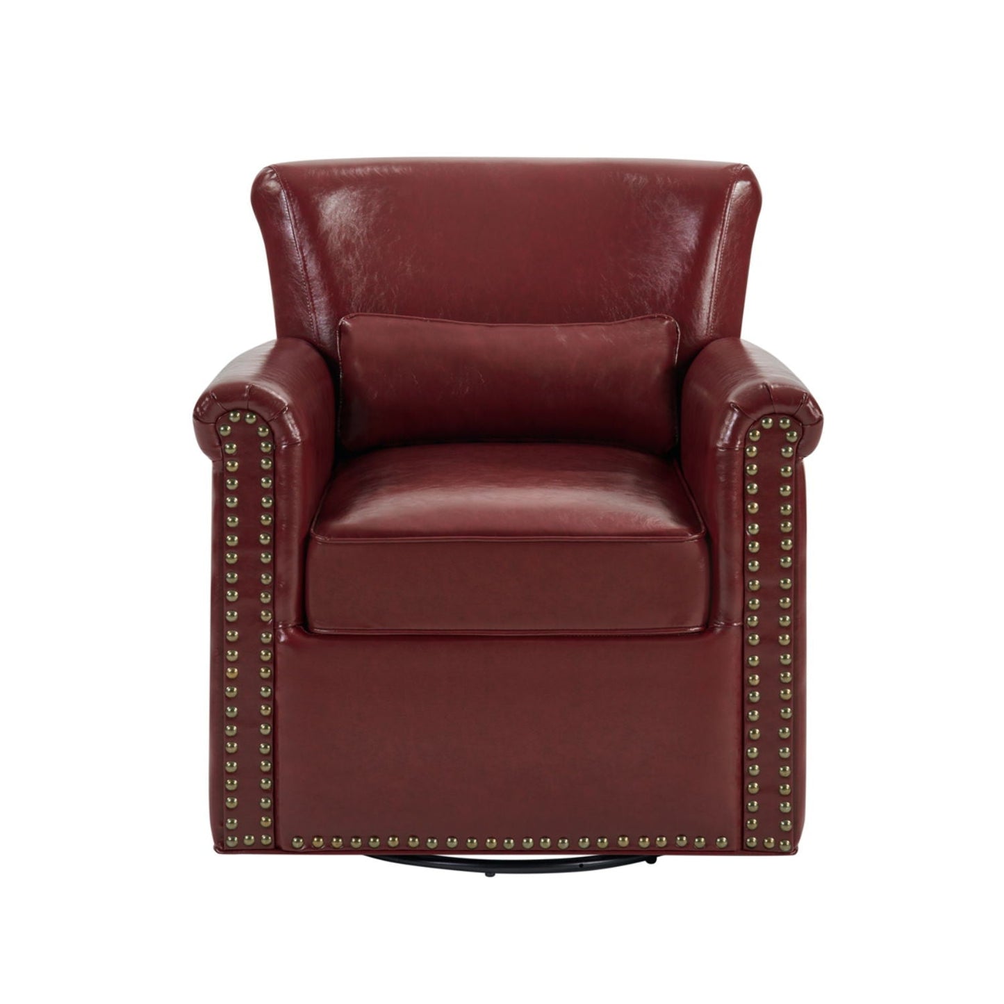 Swivel Accent Chair With Rolled Arm, Sewn Pillow Back, Nailhead Trim For Living Room Noble House