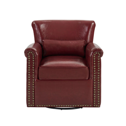 Swivel Accent Chair With Rolled Arm, Sewn Pillow Back, Nailhead Trim For Living Room Noble House