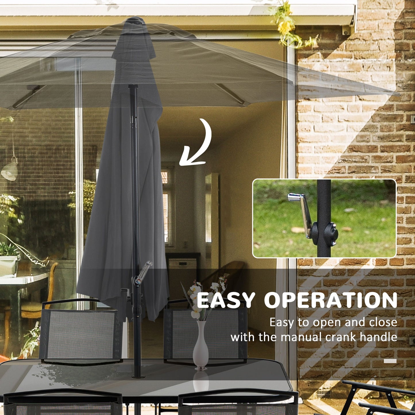 Outsunny - Patio Dining Set With Table Umbrella, Folding Chairs And Dining Table, Outdoor Patio Furniture Set Home Essentials