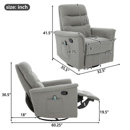 Manual Recliner Chair With 8 Point Massage And Swivel Function Noble House