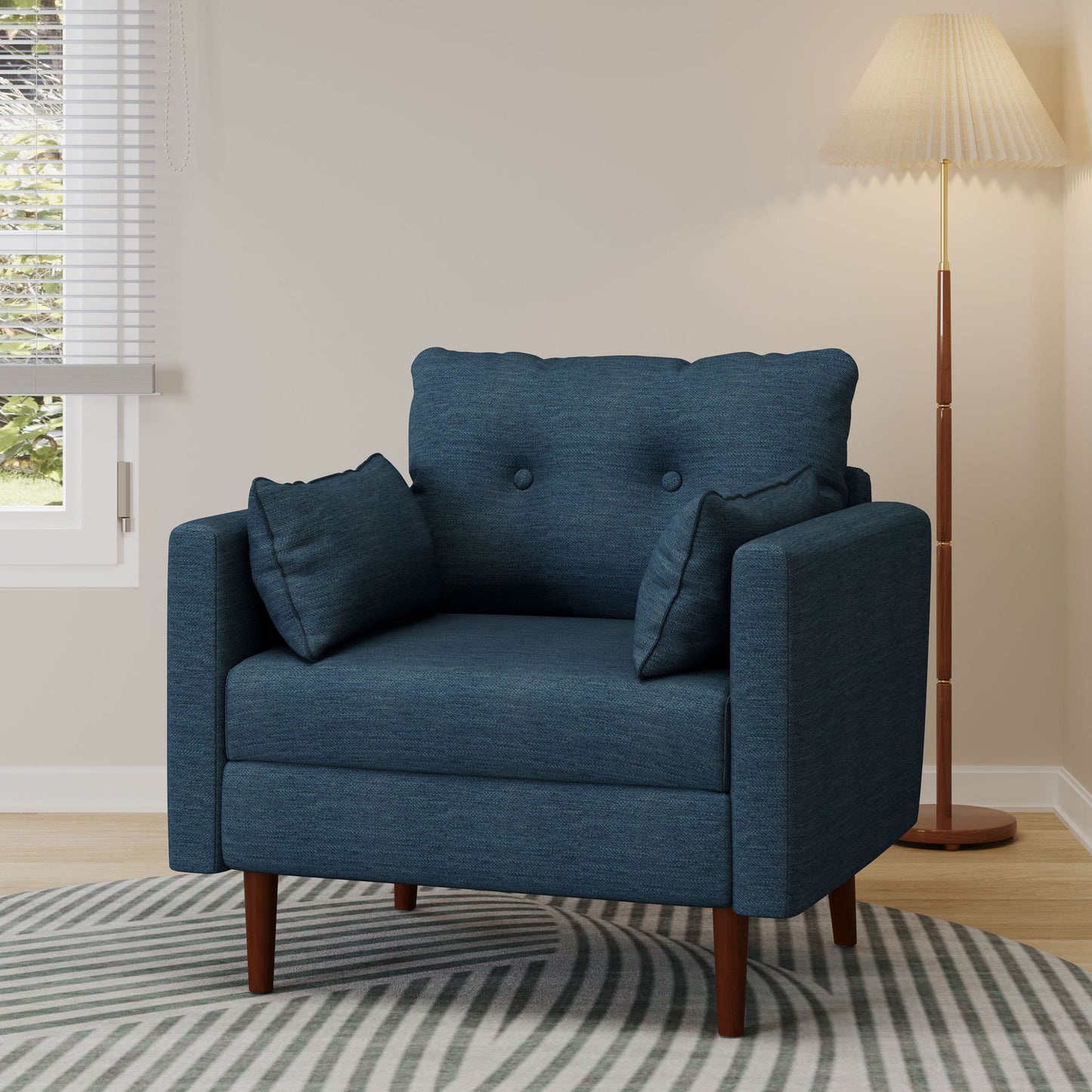 Enchantica - Upholstered Fabric Club Chair With Button Tufted And 2 Accent Pillows Noble House