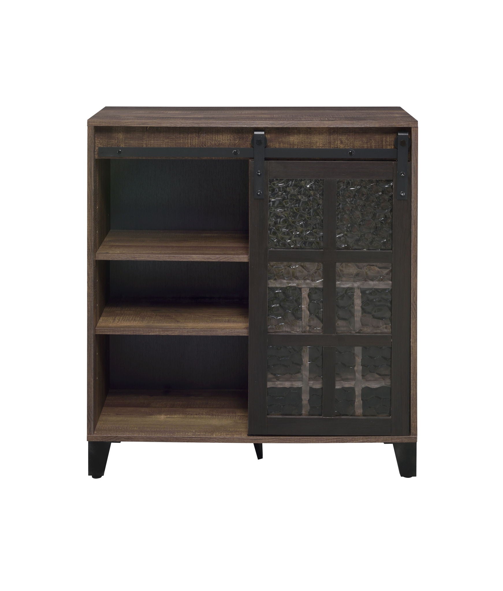 Treju Obscure - Glass, Rustic Wine Cabinet - Black / Oak Acme