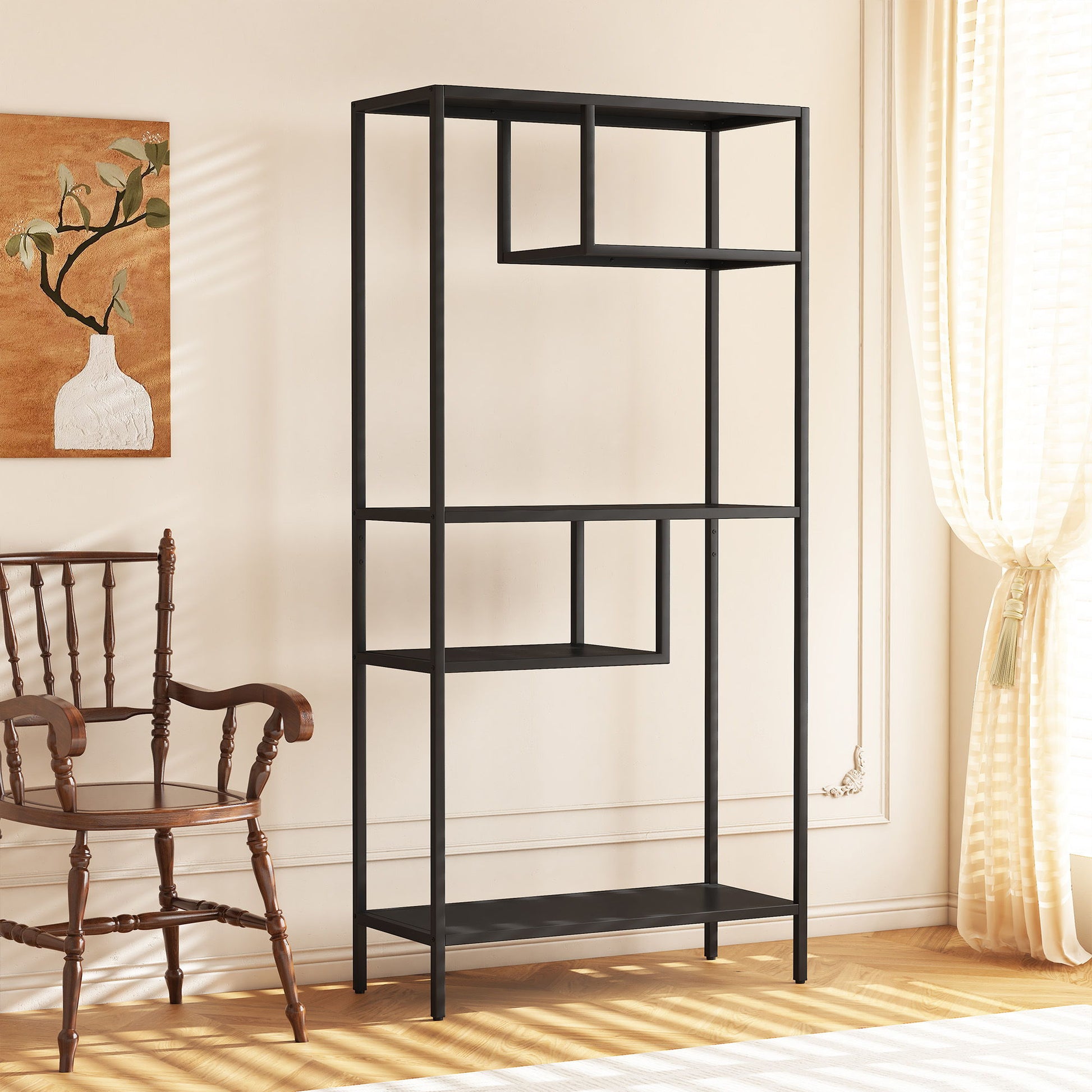 Modern Cube Storage Shelf With 4 Compartments & Metal Legs, Freestanding Organizer For Living Room, Bedroom, Home Office - Brushed Nickel Daily Nest