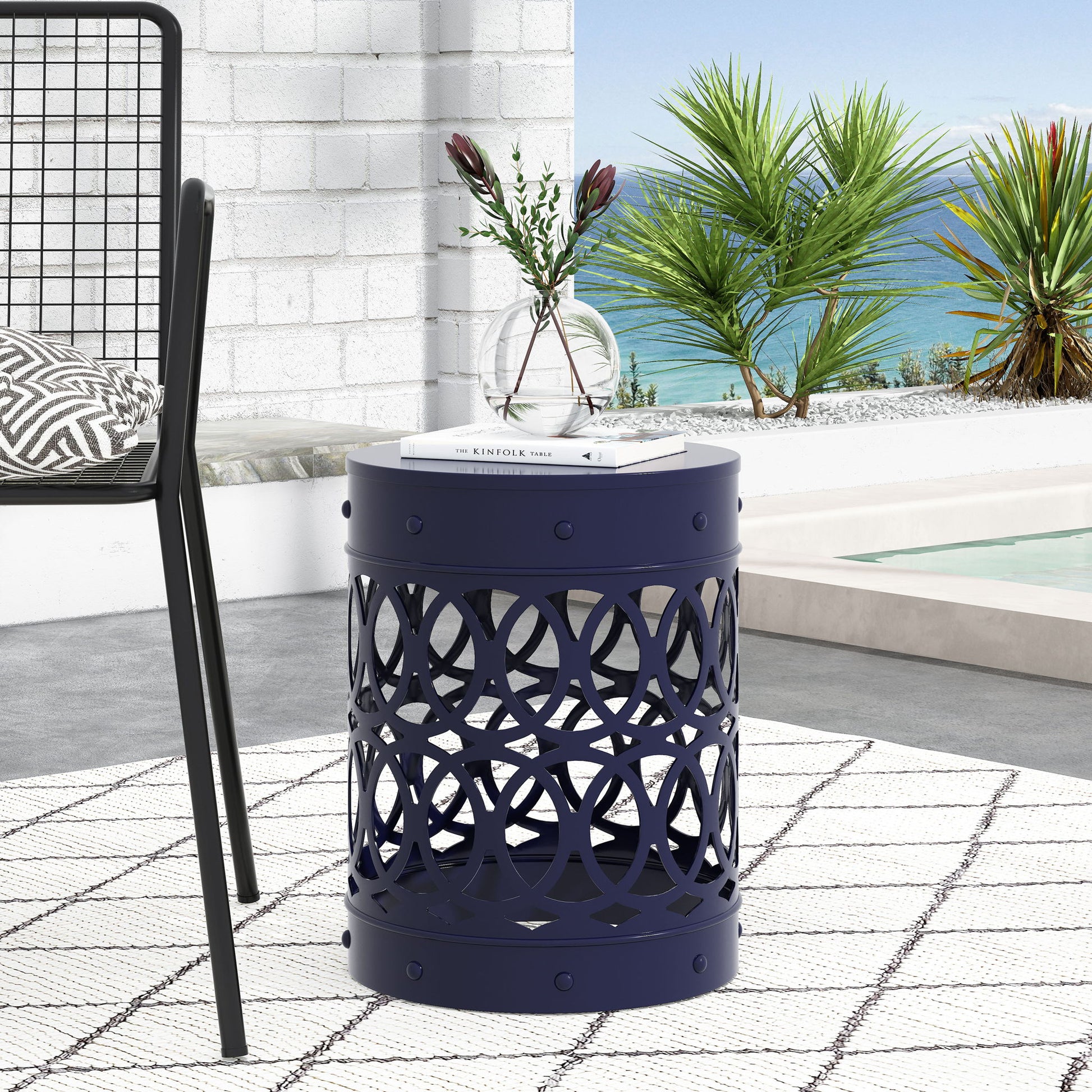 Outdoor Metal Large End Table, Modern Design Noble House