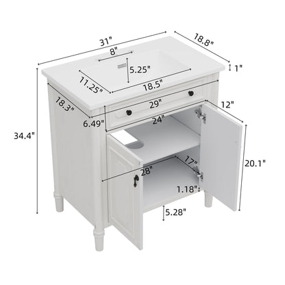Vintage Bathroom Vanity With Sink, Rustic Cabinet With Soft Close Doors Noble House