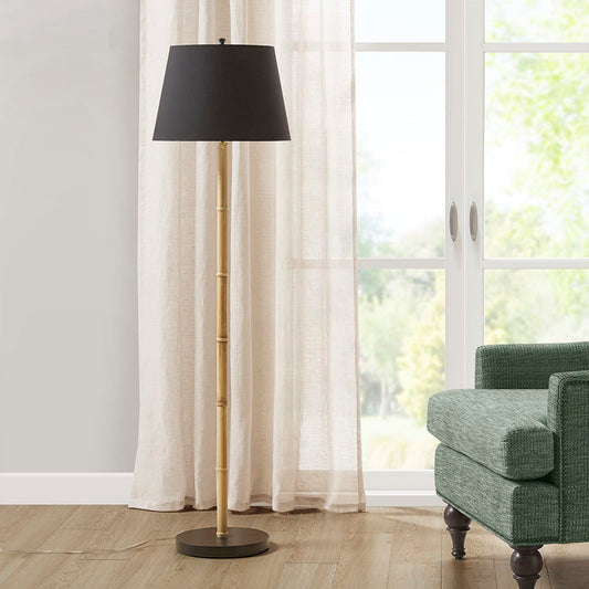 Nassau - Metal Bamboo Floor Lamp - Black / Natural