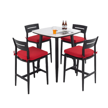 5 Pieces Outdoor Patio Bar Set, Rounded Square Table & 4 Aluminum Bar Stools Life Outside