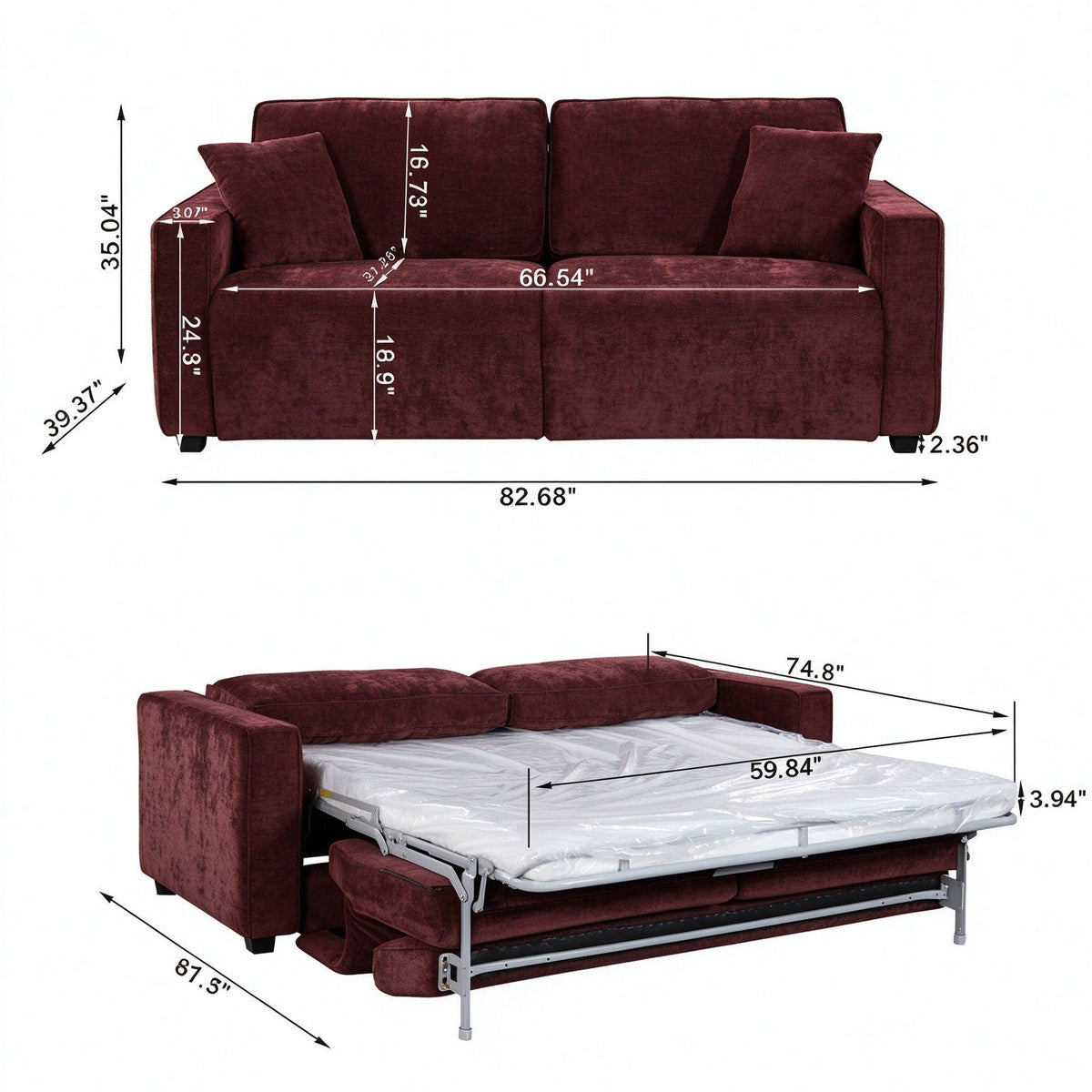 2 Seater Pull Out Sofa Bed, Modern Convertible Sleeper Home Essentials