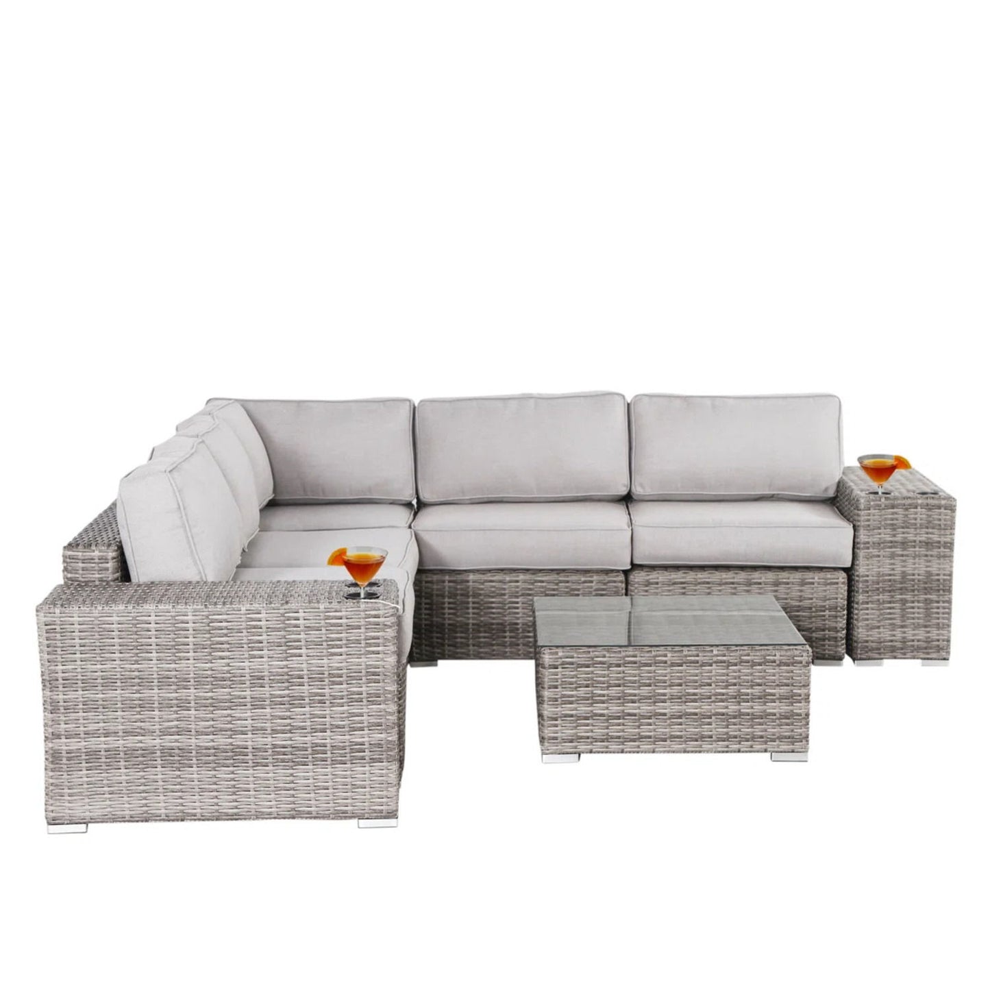 Modern Patio Rattan Sectional Set With Cushions LSI Patio Furniture
