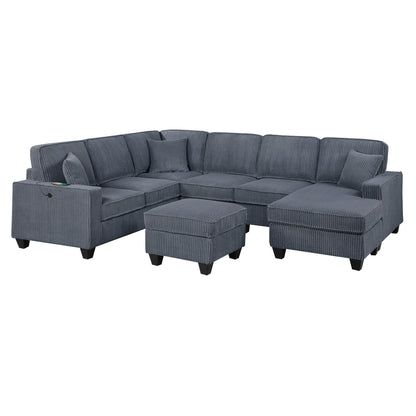 Left Arm Facing Loveseat With USB Port 5 Piece Sectional Set Corner Wedge Armless Chair Cocktail Ottoman Upholstered Living Room Furniture - Dark Gray Home Essentials