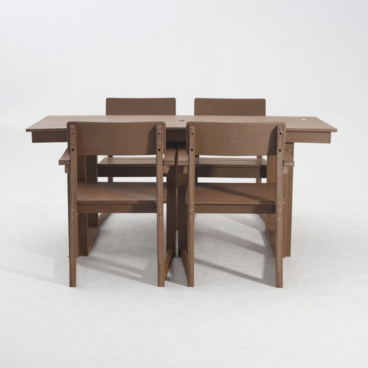 5 Piece Outdoor Dining Set For 4, Patio Table With Umbrella Hole And 4 Armrest Chairs For Backyard, Lawn, Deck, Or Poolside - Brown Home Essentials