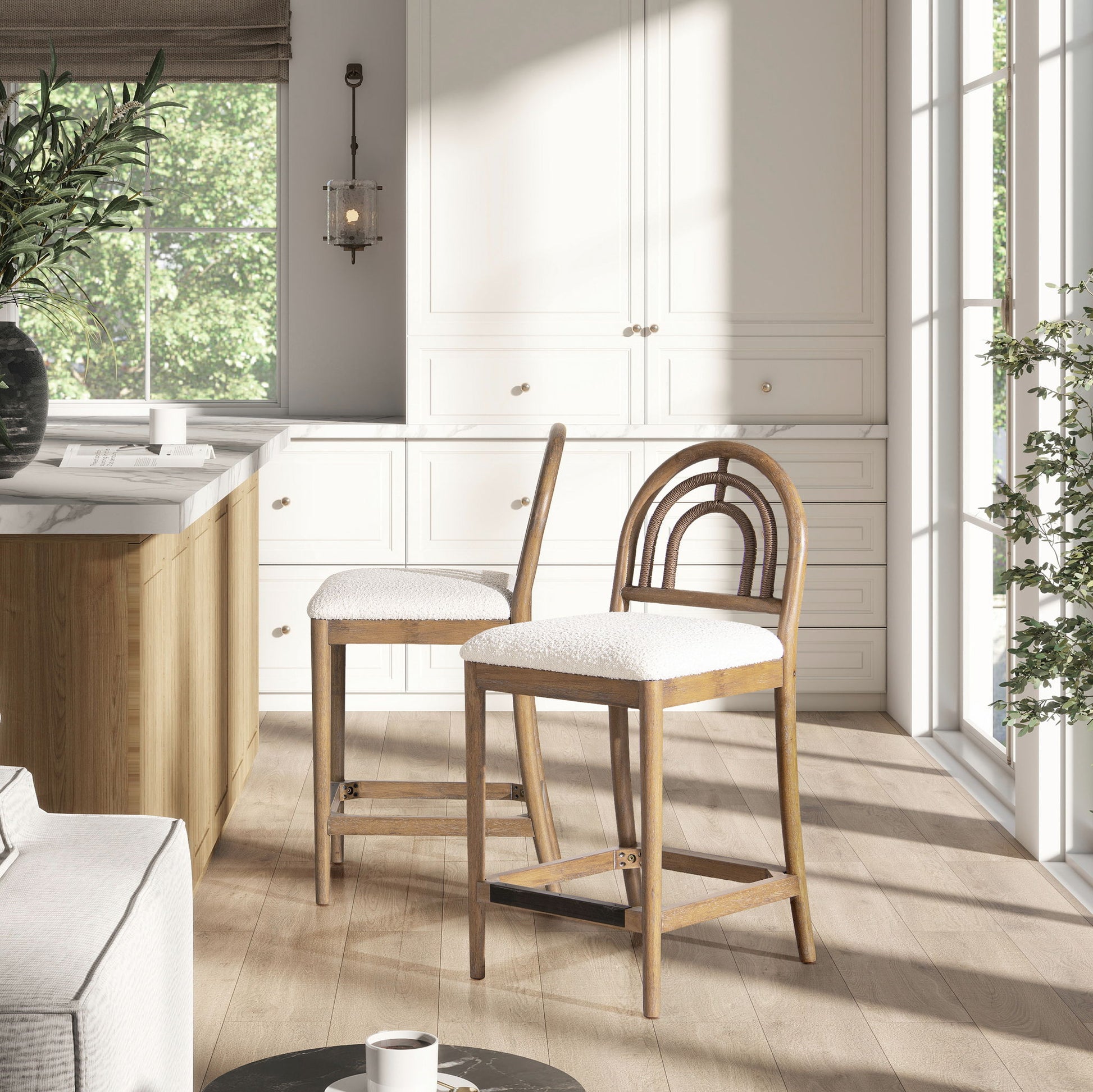 Leon - Arched Back & Upholstered Counter Stool (Set of 2) - Ivory White Jennifer Taylor Home