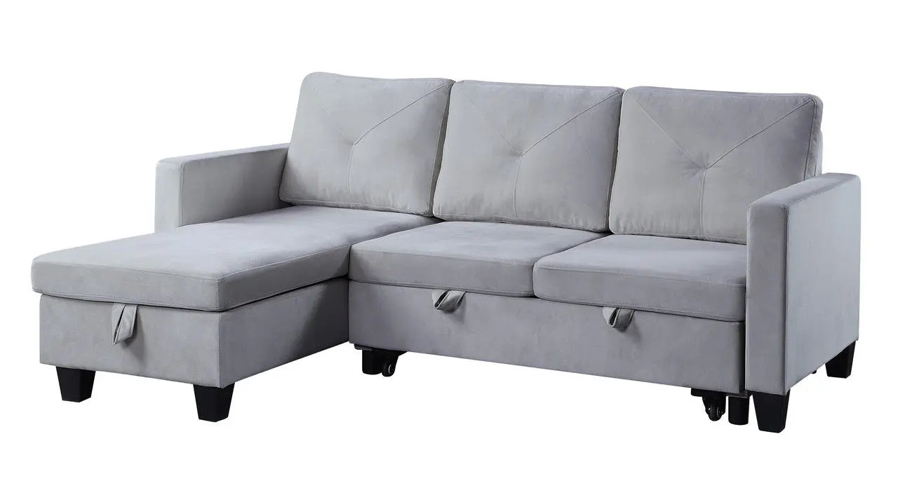 Nova - Velvet Reversible Sleeper Sectional Sofa With Storage Chaise Lilola Home