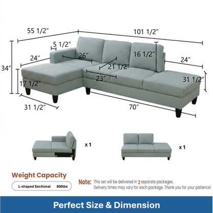 L - Shaped Sectional Sofa With Left Chaise & Ottoman - Pale Green Home Essentials