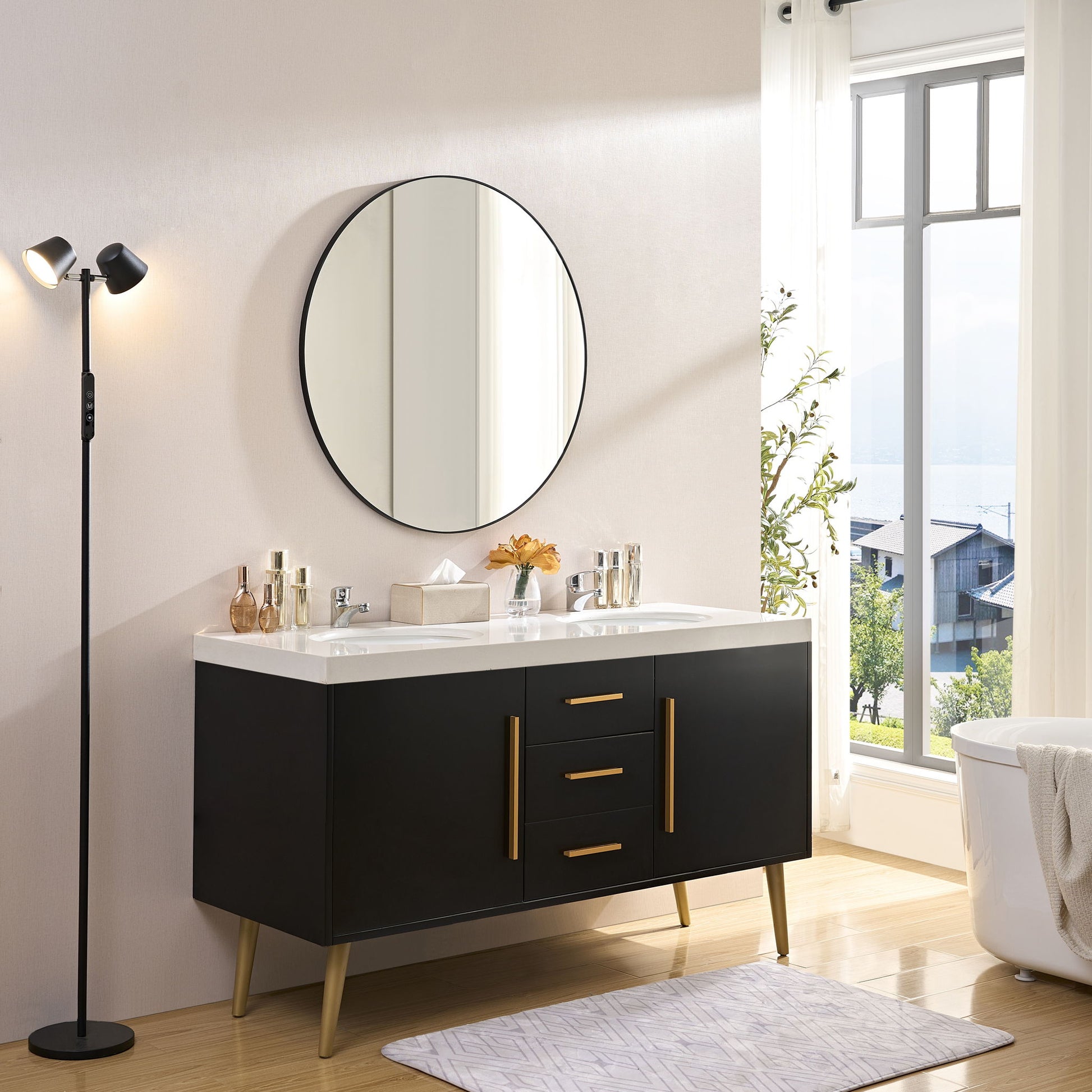 Wall Circular Framed Vanity Mirror For Bathroom, Living Room Decor - Black Daily Nest