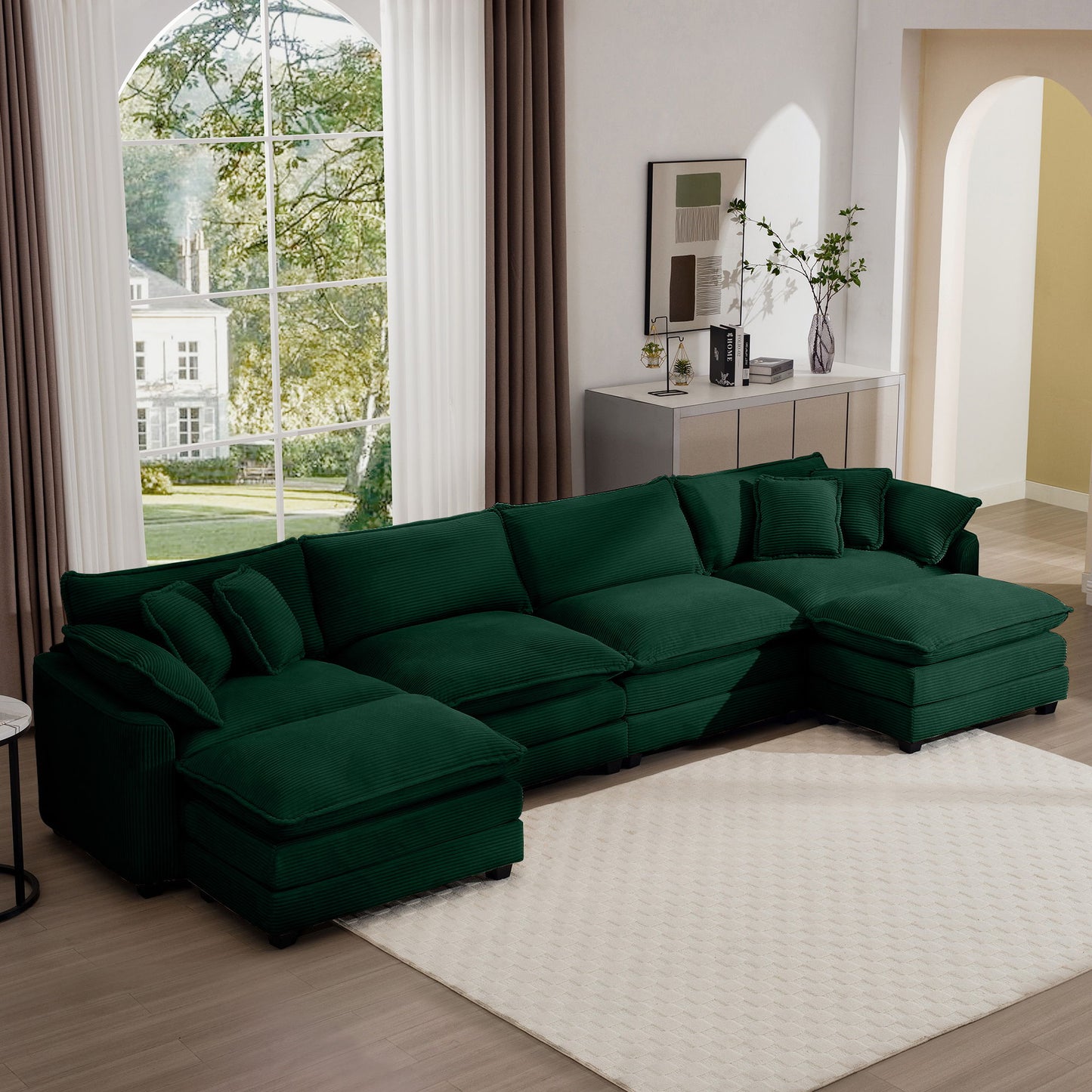 Modern Oversized Modular Cushion Sofa With Ottoman, Low Back, Deep Seating Sofa Set Home Essentials