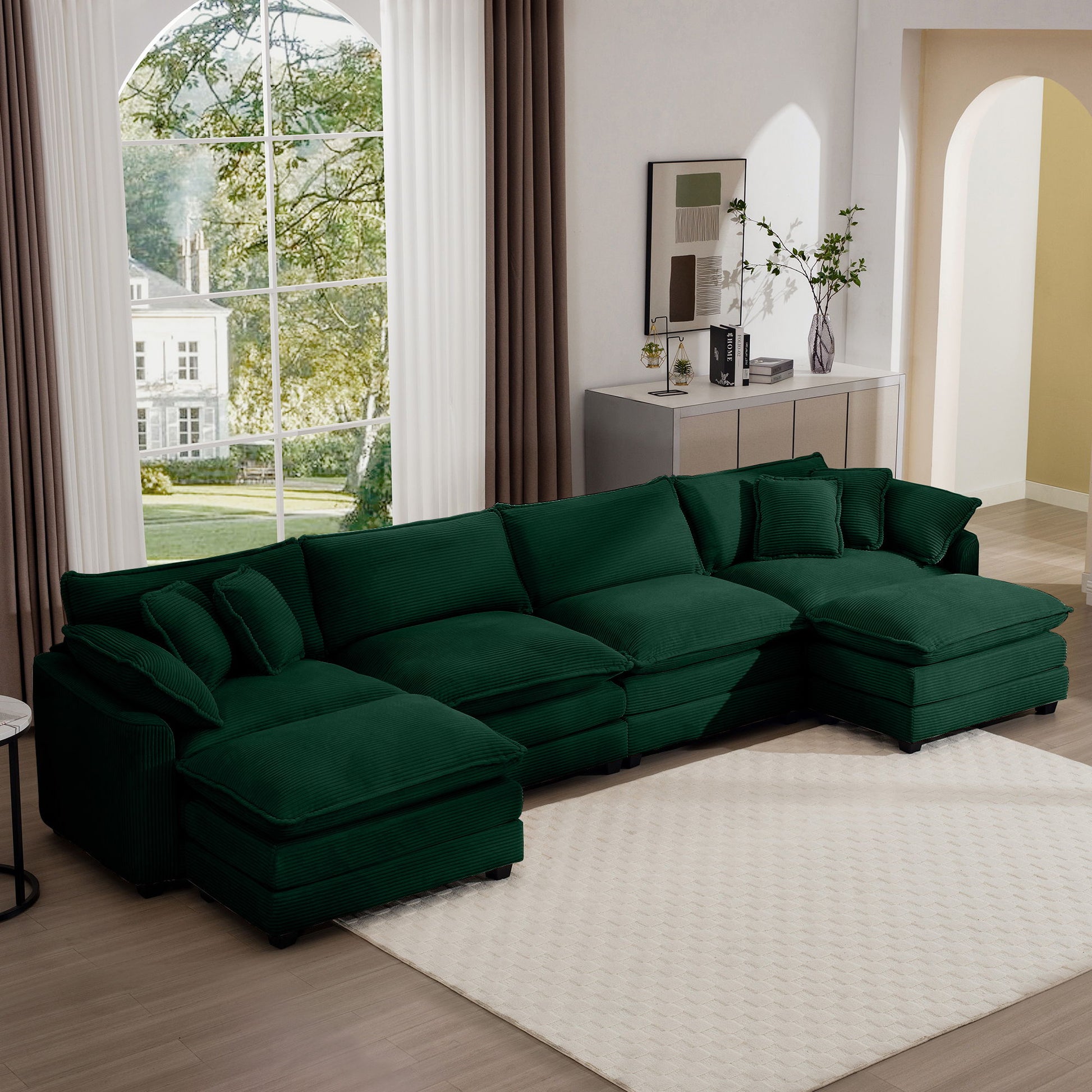 Modern Oversized Modular Cushion Sofa With Ottoman, Low Back, Deep Seating Sofa Set Home Essentials
