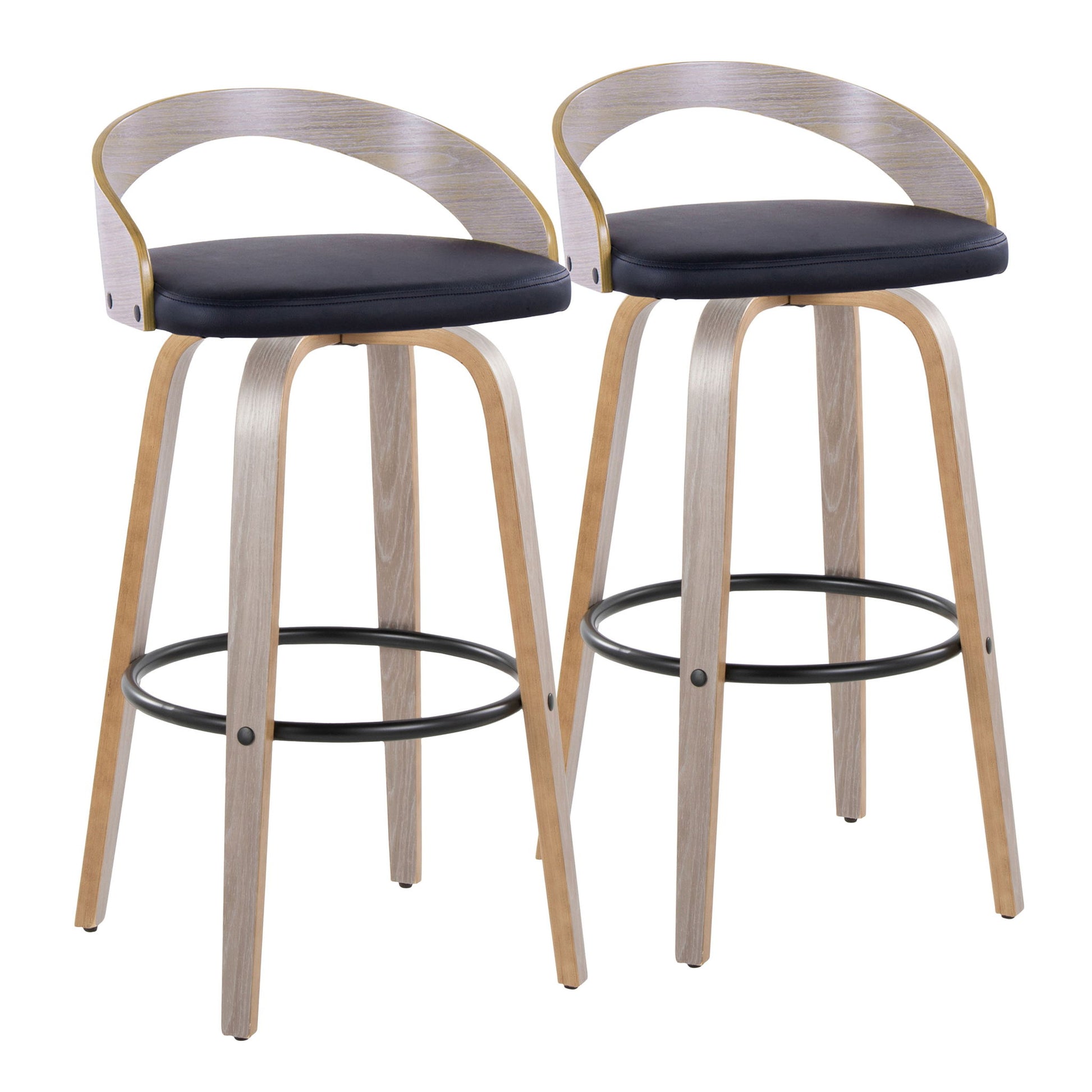 Grotto - Contemporary Fixed Height Barstool With Swivel With Round Footrest (Set of 2) Lumi Source