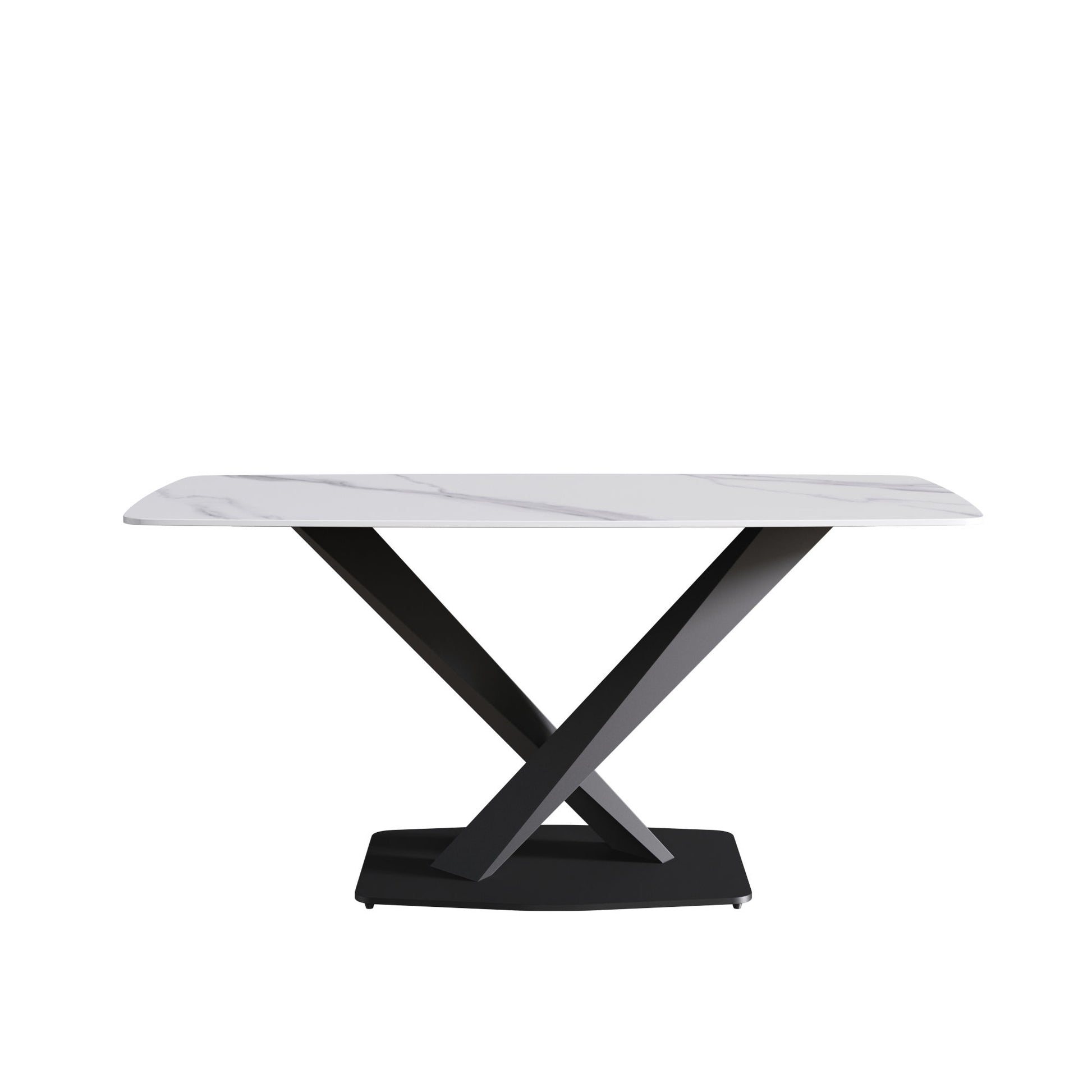 63" Modern Artificial Stone Dining Table, 6 People - White / Black Home Essentials