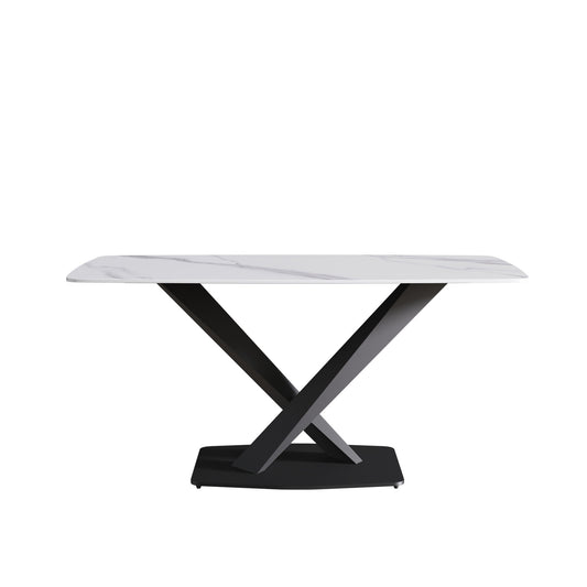 63" Modern Artificial Stone Dining Table, 6 People - White / Black Home Essentials