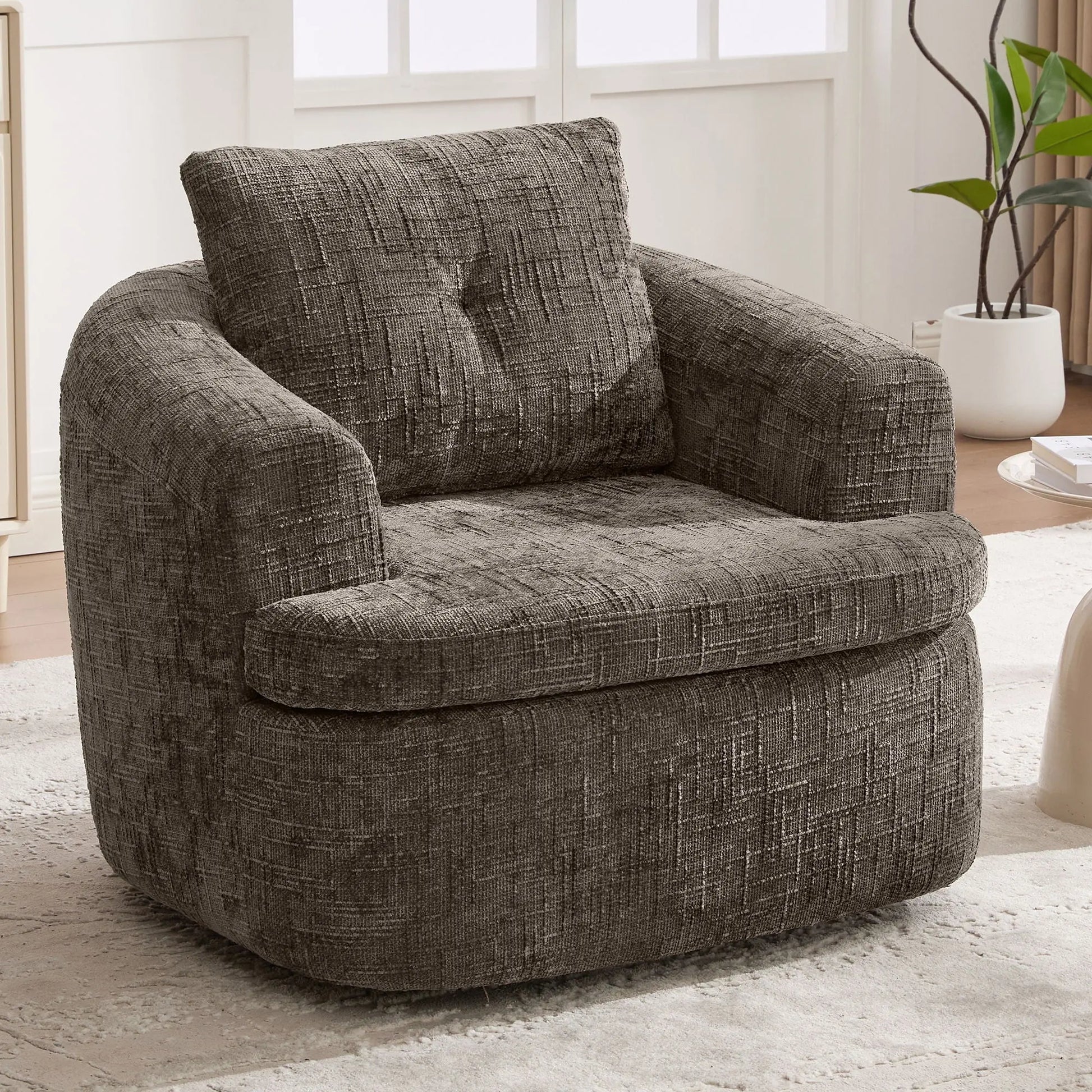Modern Swivel Barrel Chair With Dual-Layer Cushion Hearth and Haven