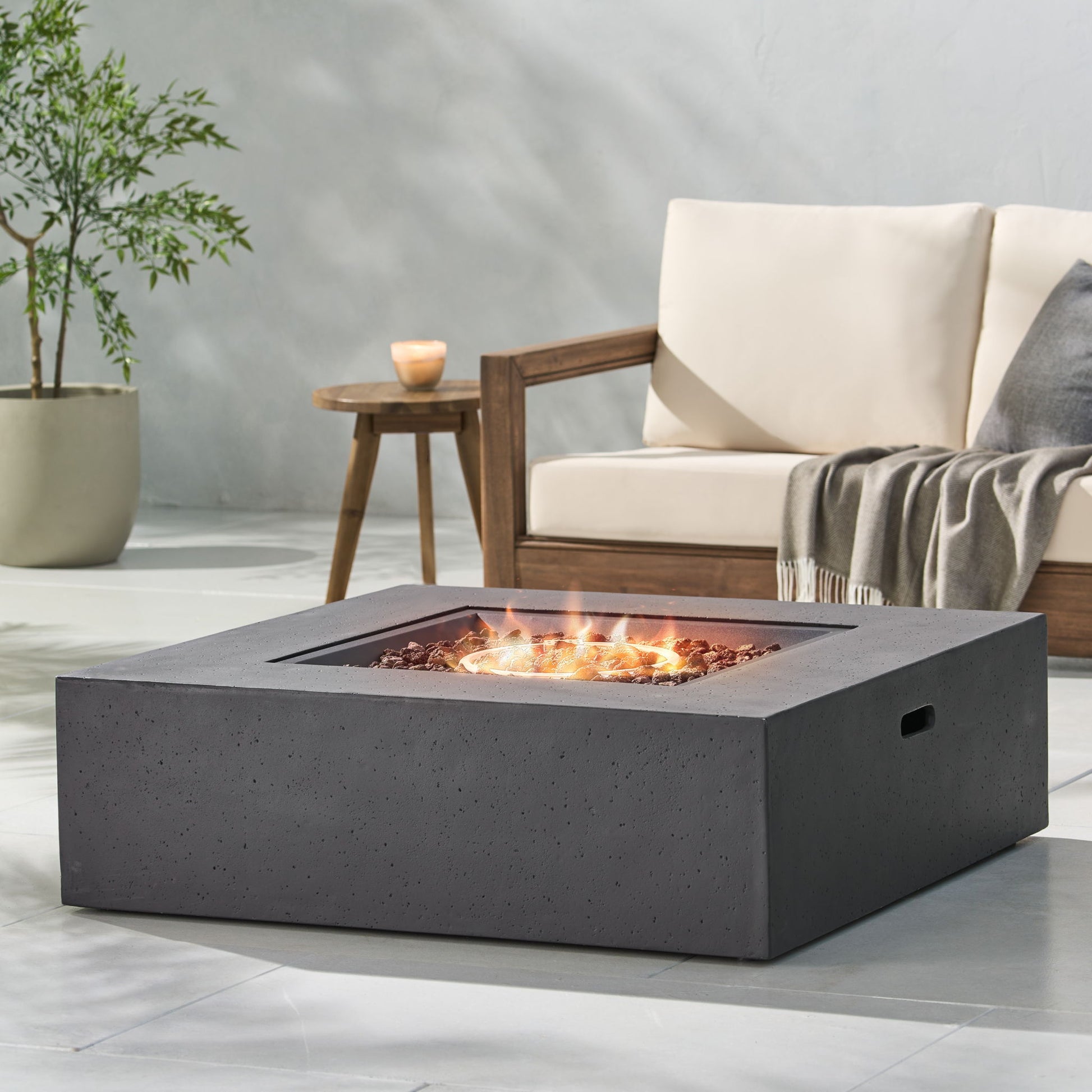 Modern 50,000 Btu Square Fire Table With Propane Tank Noble House