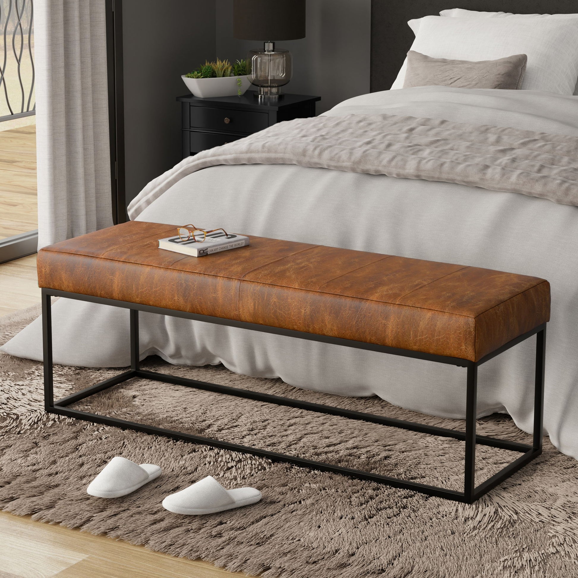 Candice - Ottoman Bench - Tan / Black Simpli-Home