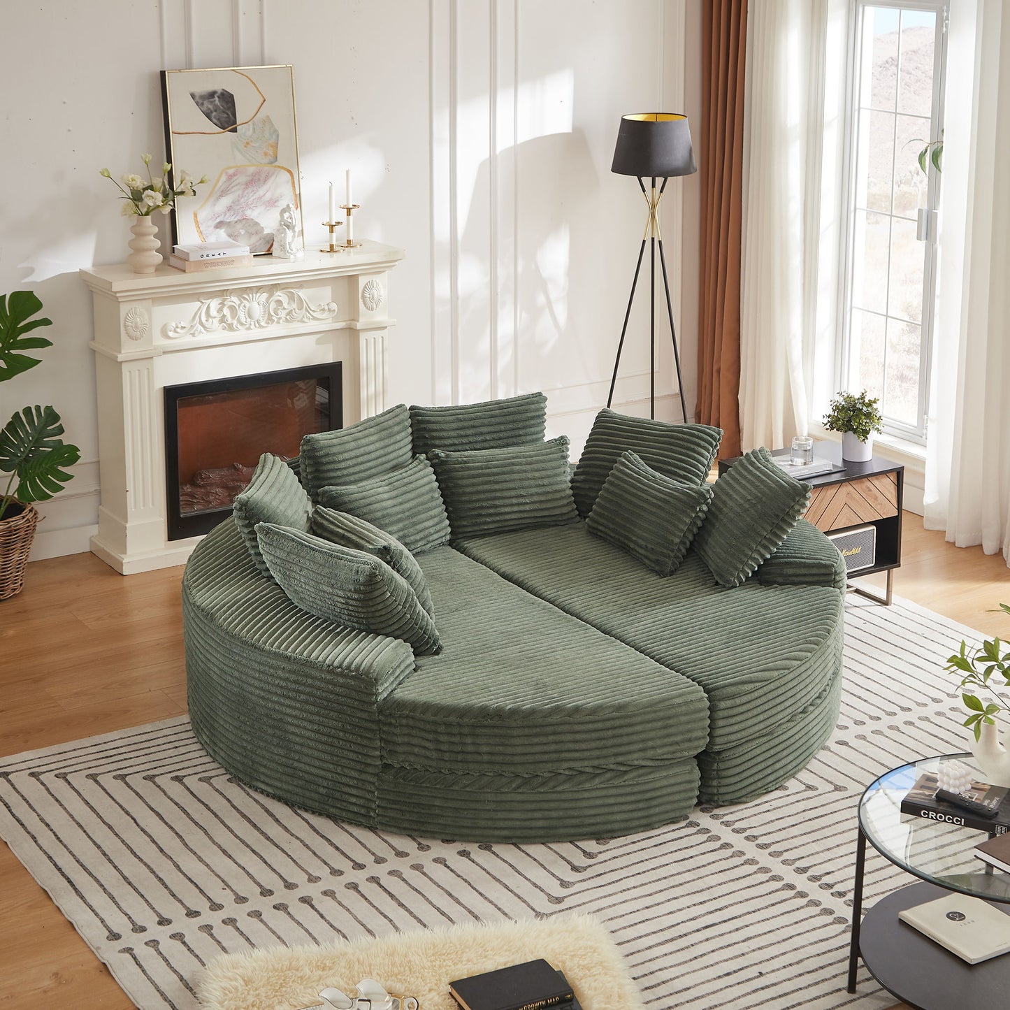 Round Oversized Sofa Bed With 5 Throw Pillows Home Essentials