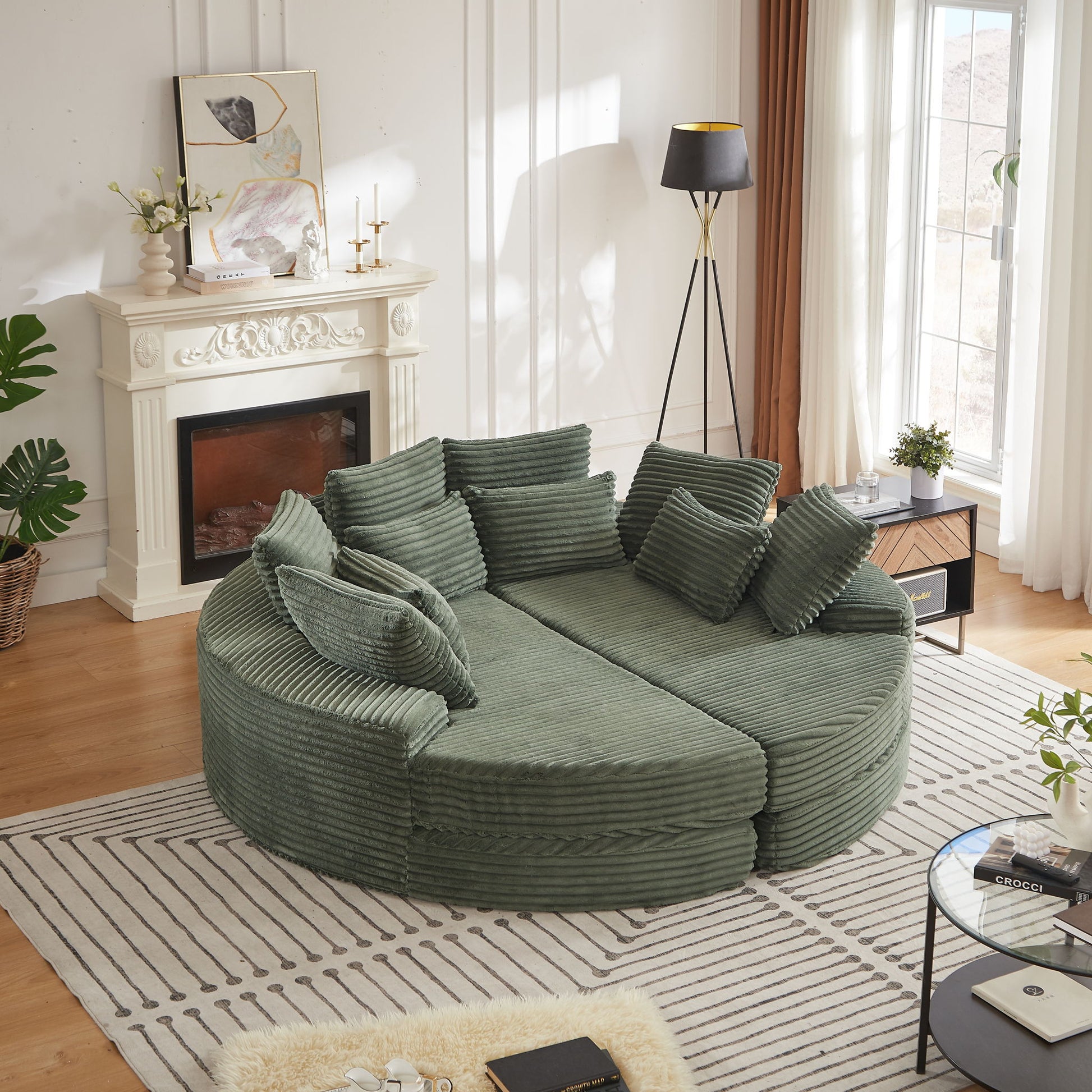Round Oversized Sofa Bed With 5 Throw Pillows Home Essentials