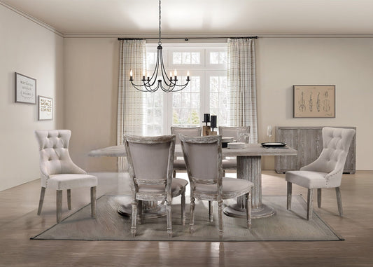 Gabrian - 7 Pieces Dining Room Set, Reclaimed - Beige / Gray Acme