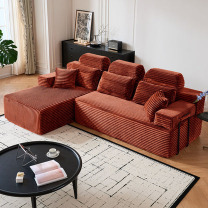 Sectional Sleeper Sofa & Storage Pockets, Modular Couch With Throw Pillows For Living Room Home Essentials