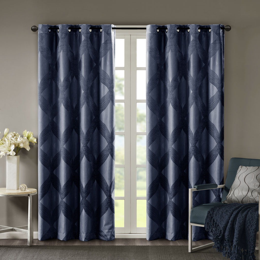 Bentley - 95" Ogee Knitted Total Blackout Panel - Navy