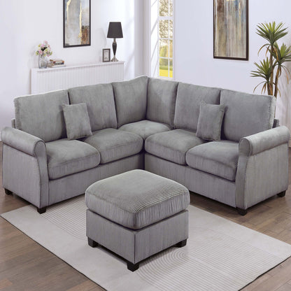 Modern Sectional Set With Corner Wedge, Loveseat, Ottoman & 2 Pillows Home Essentials