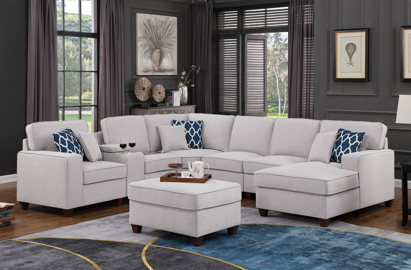 Tina - 8 Piece Upholstered Sectional With Ottoman Urban Retreats