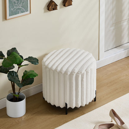 Wide Upholstered Round Pouf Ottoman Foot Rest Home Essentials