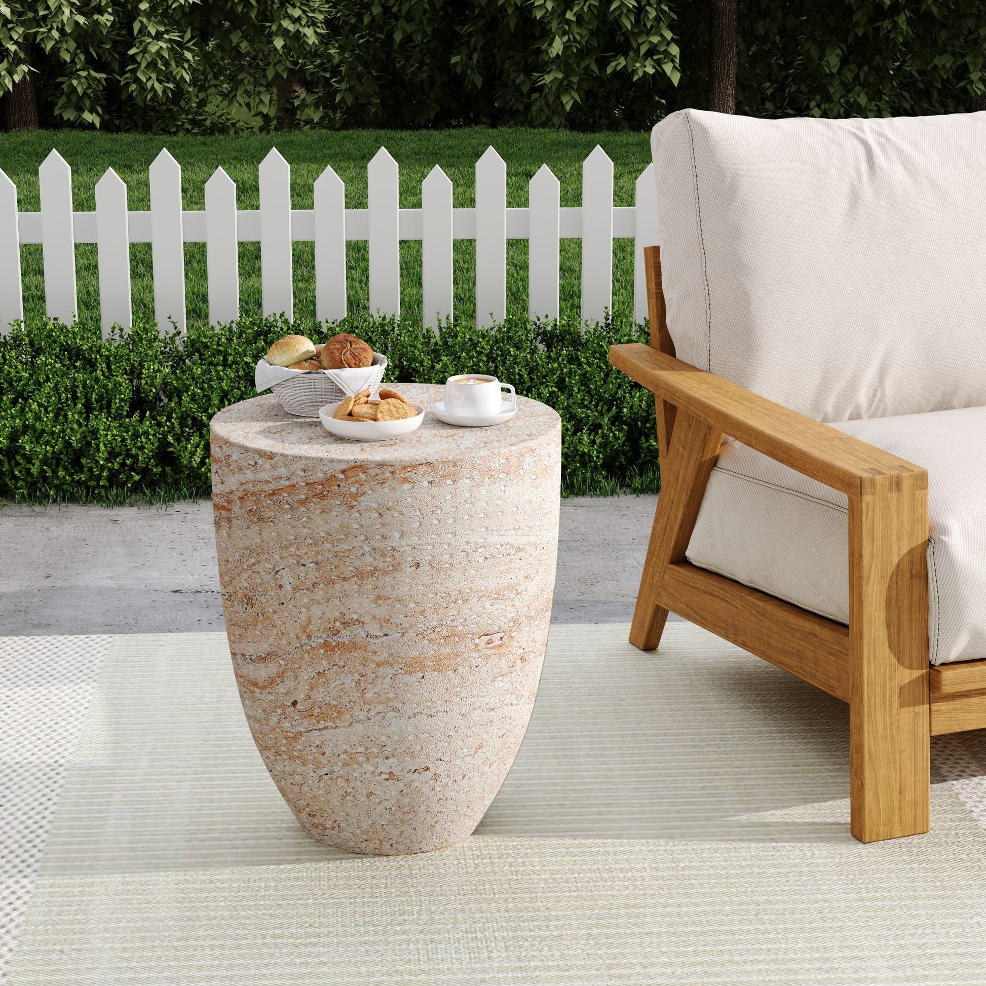Outdoor / Indoor Lightweight, Concrete Side Table, Travertine - Beige Noble House