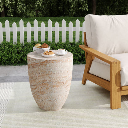 Outdoor / Indoor Lightweight, Concrete Side Table, Travertine - Beige Noble House